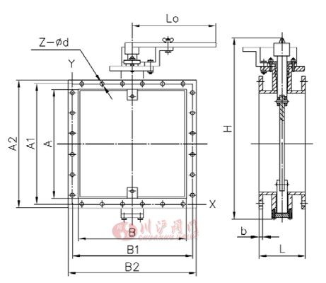 矩形通風蝶閥結(jié)構(gòu)圖